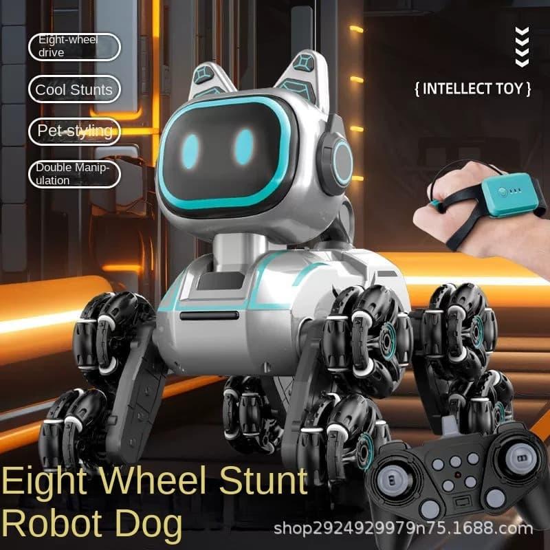 Cross-border children's eight-wheel stunt remote control car light music electric toy gesture sensing intelligent remote control mechanical dog