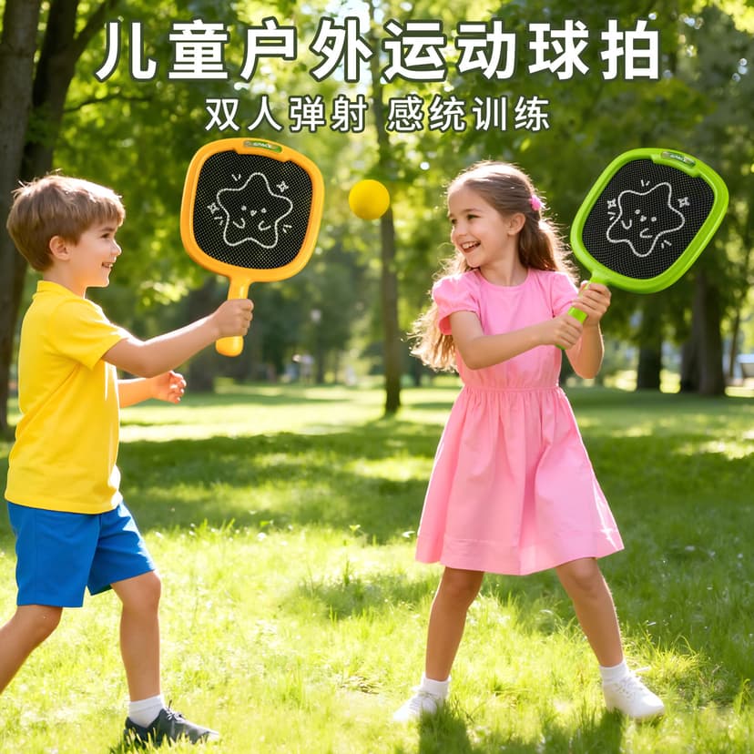 Children's Outdoor Sports Racket Double Family Sports Puzzle Hand-Eye Coordination Badminton Racket Kindergarten Small Gift