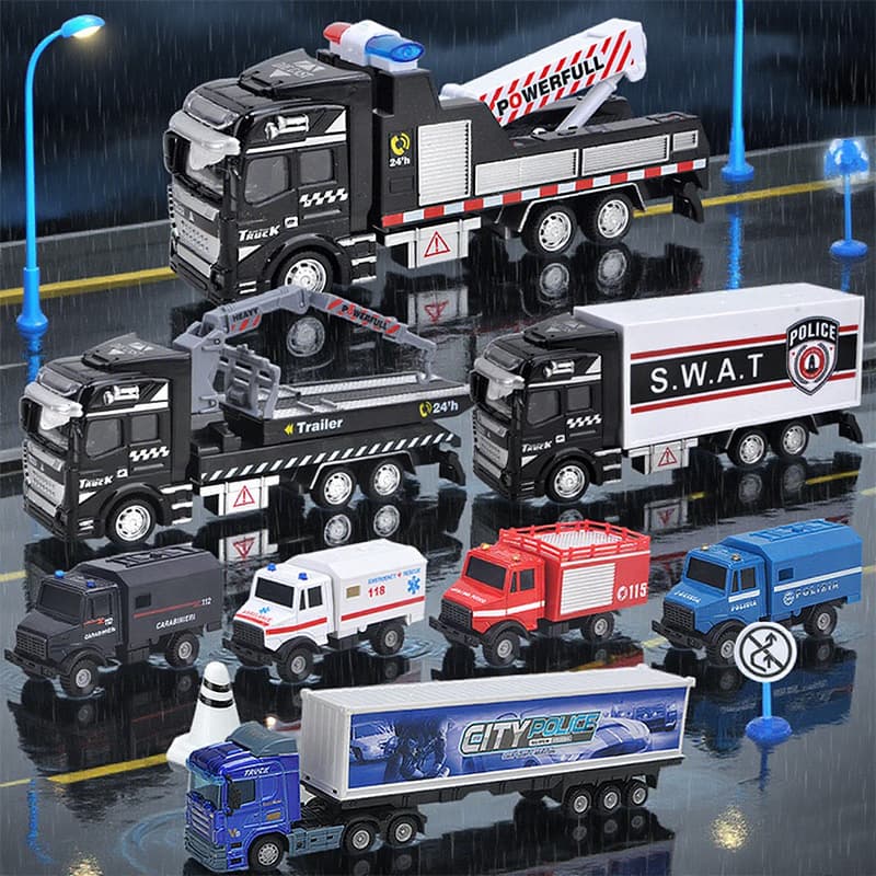 Children's Toys Pull Back Alloy Car Model Set Simulation Police Car Rescue Car Series Boy Engineering Vehicle Toys