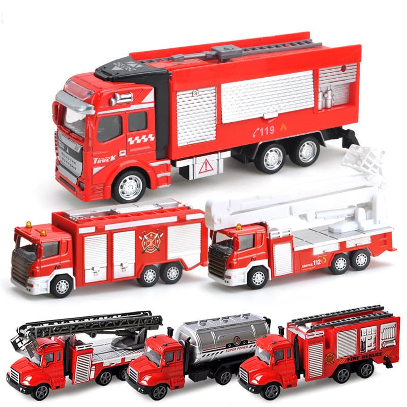 Alloy fire truck children's car toy fire fighting ladder truck lifting rescue model set Boy gift
