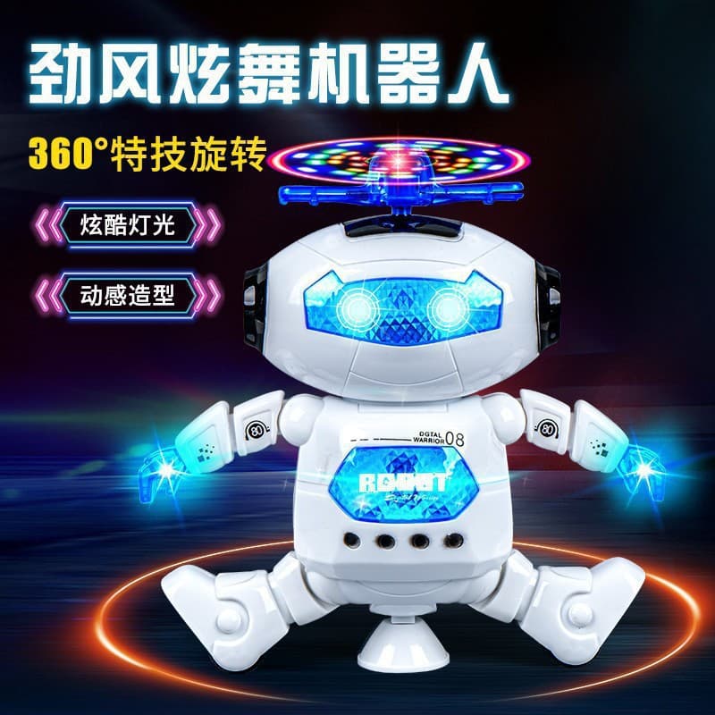 Space dancing robot children 360 degree electric rotating light music boy toy night market stall supply