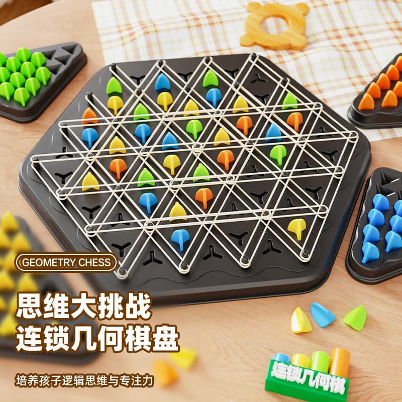 Geometric chain chess cross-border puzzle triangle chess table game rubber band training family interactive exercise thinking toys