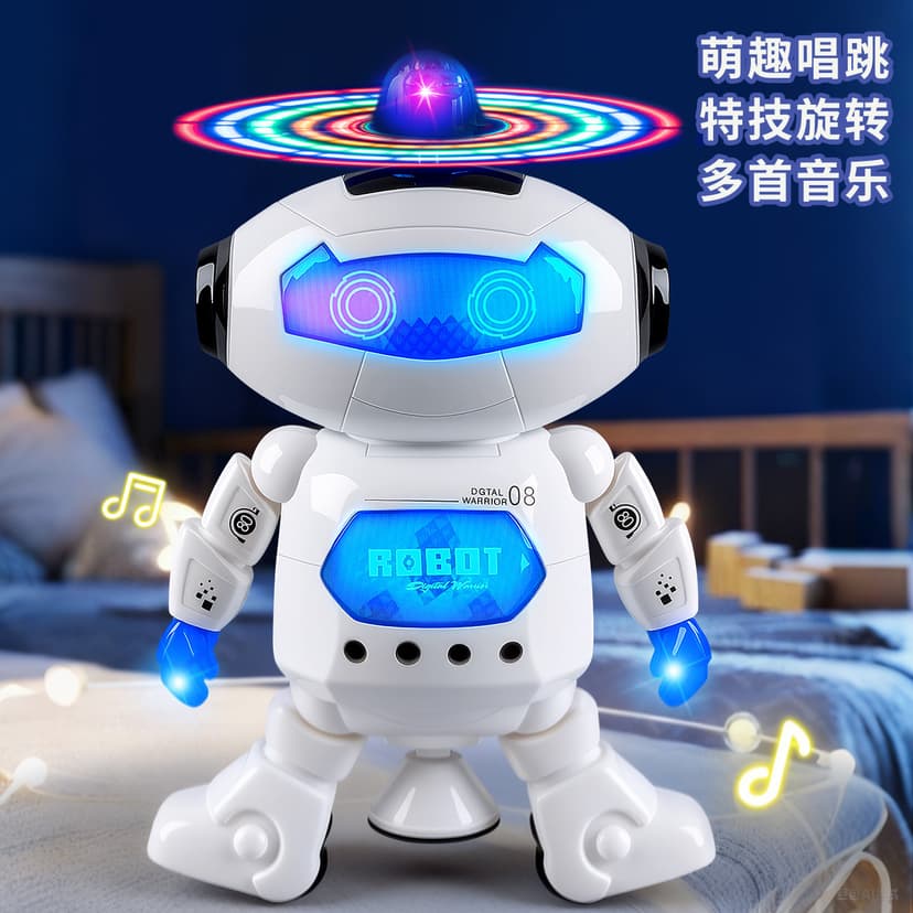 Children's Space Dancing Robot 360-Degree Electric Rotating Light Music Boy Toy Night Market Stall Supply