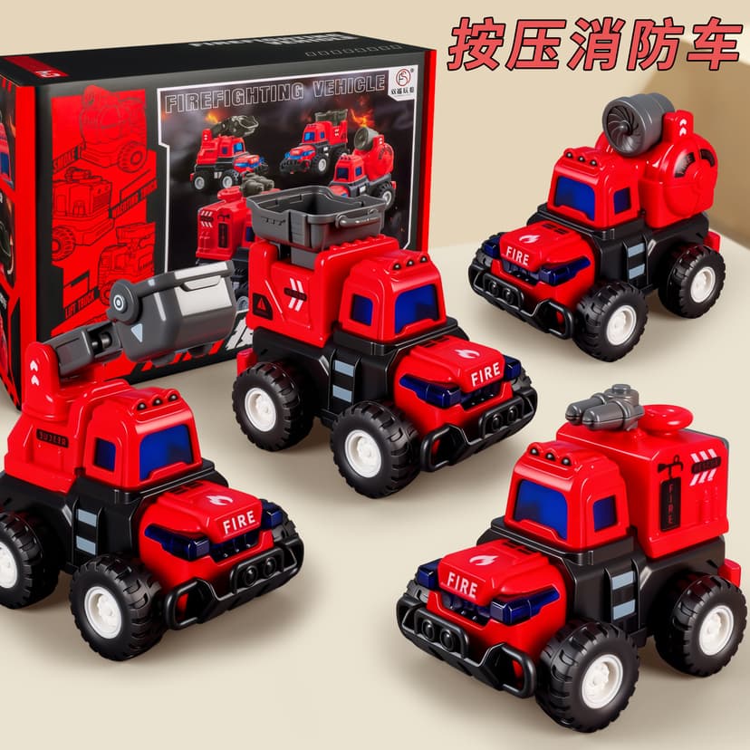 Press and Pull Back Driving Mixer Truck Fire Engineering Vehicle 3-6 Years Old Boy Car Model Set Ornaments Toys Wholesale