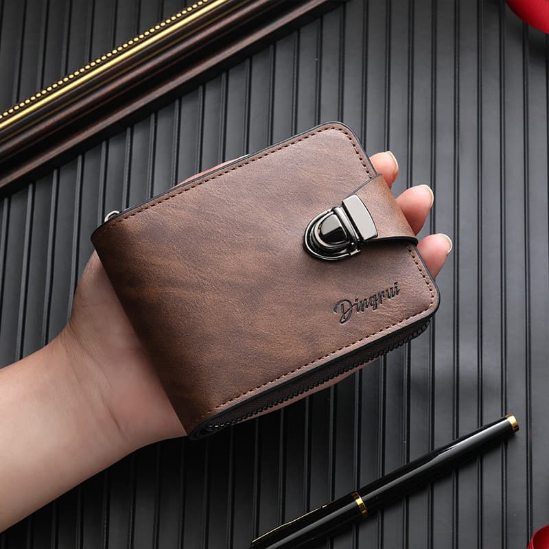 New Lock Pu Short Wallet Fashion Large Capacity Business Retro Coin Purse Manufacturer Ready Stock Wholesale