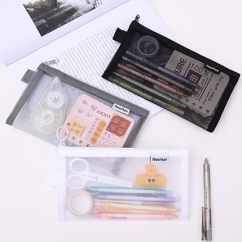Creative Transparent Mesh Pencil Bag Stationery Bag for Students and Children Large-Capacity Pencil Bag Pencil Box Cute and High-End Special