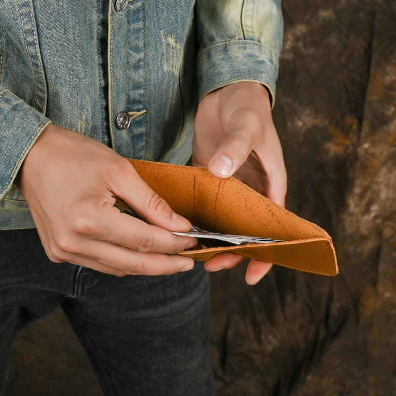 Cross-border Explosions Vintage Handmade Leather Wallet Horizontal Crazy Horse Cowhide Silver Bag Casual Simple US Money Wallet Wholesale