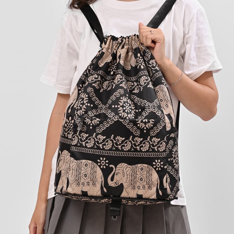 Customized Drawstring Flap Pocket Pants Ethnic Style Foldableable Ins Multifunctional Portable Floral Drawstring Backpack Travel Bag
