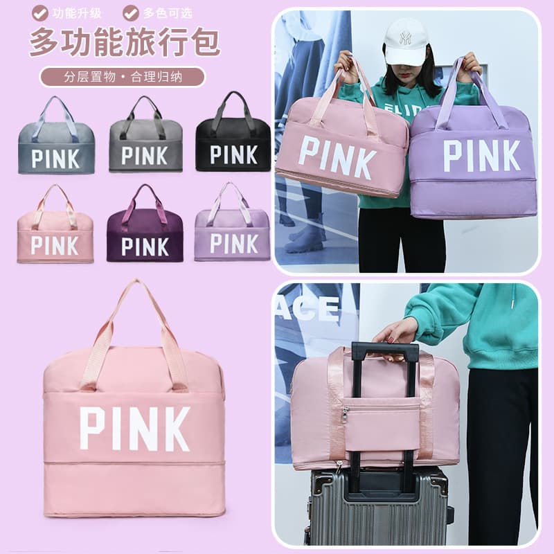 PINK Letters Travel Handbag Waterproof Tote Bag Travel Large Capacity Multifunctional Duffel Bag External Travel Accessories