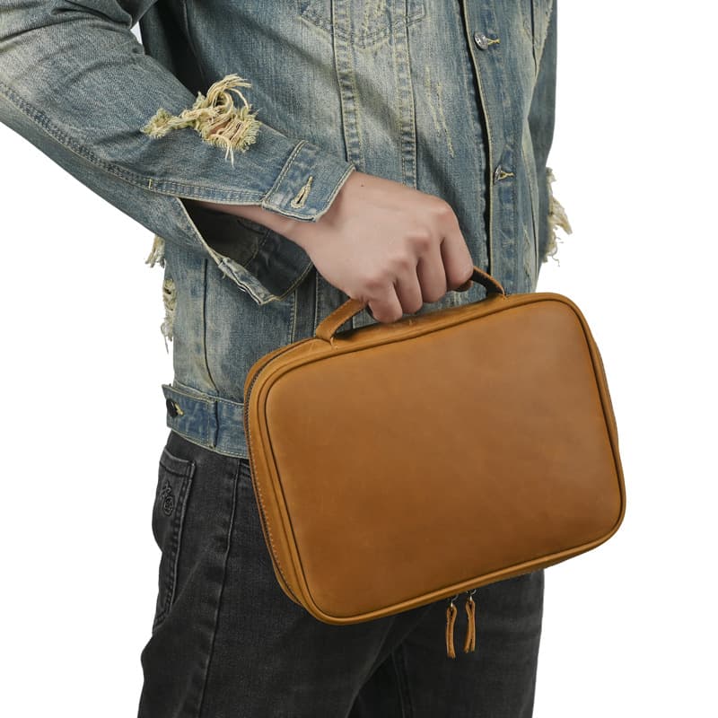 Cross-Border New Crazy Horse Leather Bag Book Storage Bag Retro Japanese Men's Business Travel Large Capacity Handbag for Men