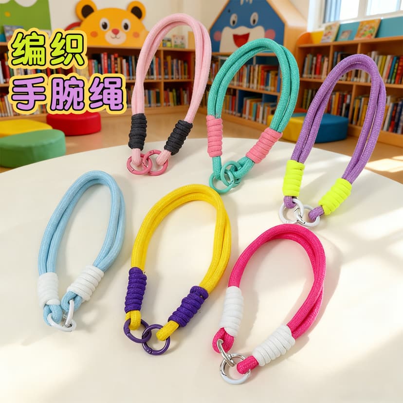 Hand-Woven Short Nylon Lanyard Anti-Lost Color-Blocked Keychain Fashionable Dopamine Plush Doll Clip