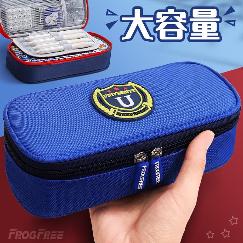 British Style Pencil Case for Primary School Students, Three-Layer Oxford Cloth Large-Capacity Children's Stationery Box, High-Value Stationery for Students