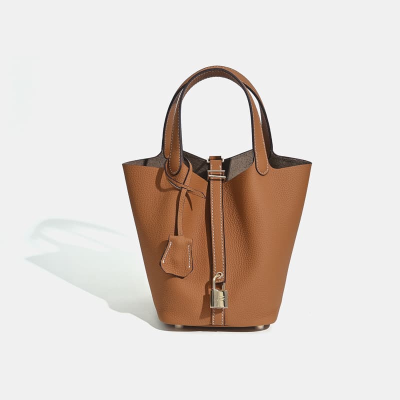 High-End Genuine Leather Women's Bucket Bag Versatile Classic Basket Top Layer Cowhide Women's 2025 New Handbag