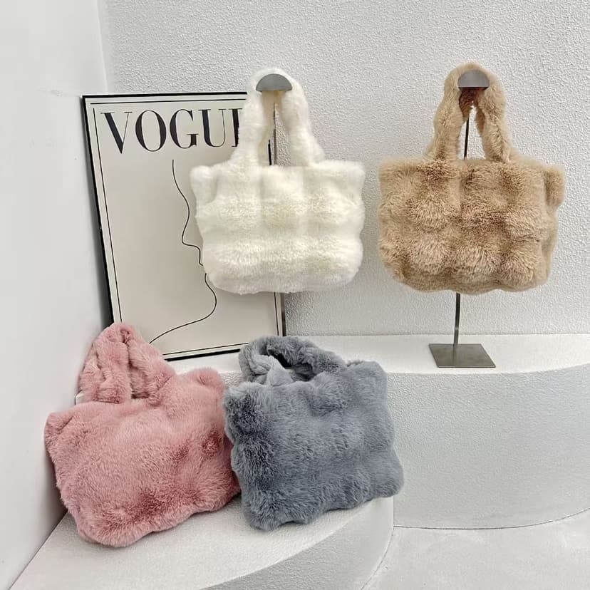 Foreign Trade Cross-Border Niche Plush Bag for Women 2025 Autumn and Winter New Fashion Large Capacity Plush Bag Hand-Held Tote Bag