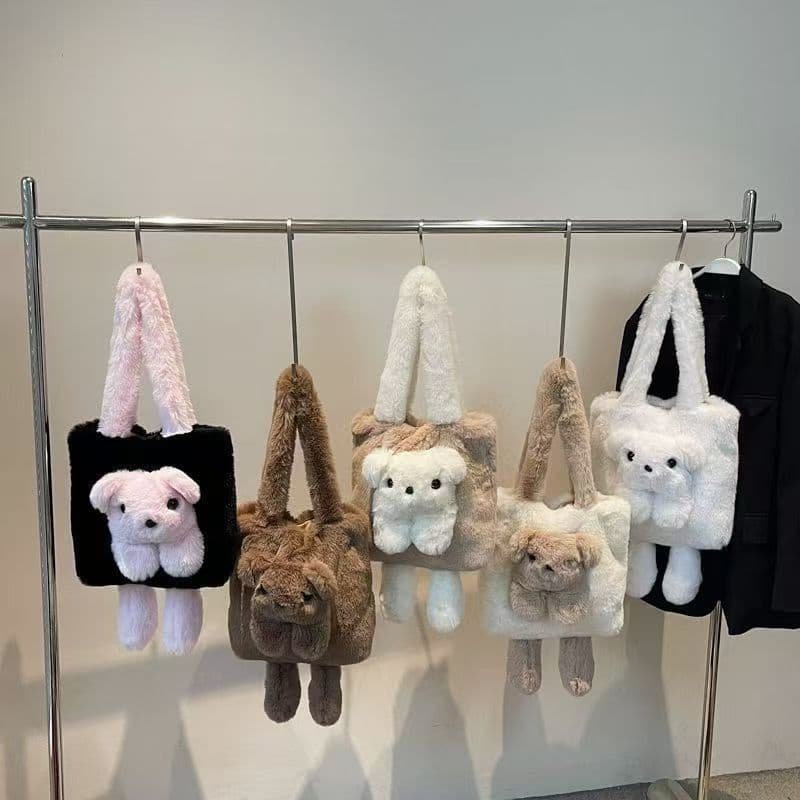 2025 New Hot Selling Women's Shoulder Bag Cute Bear Plush Bag Doll Contrast Color Tote Bag Handbag