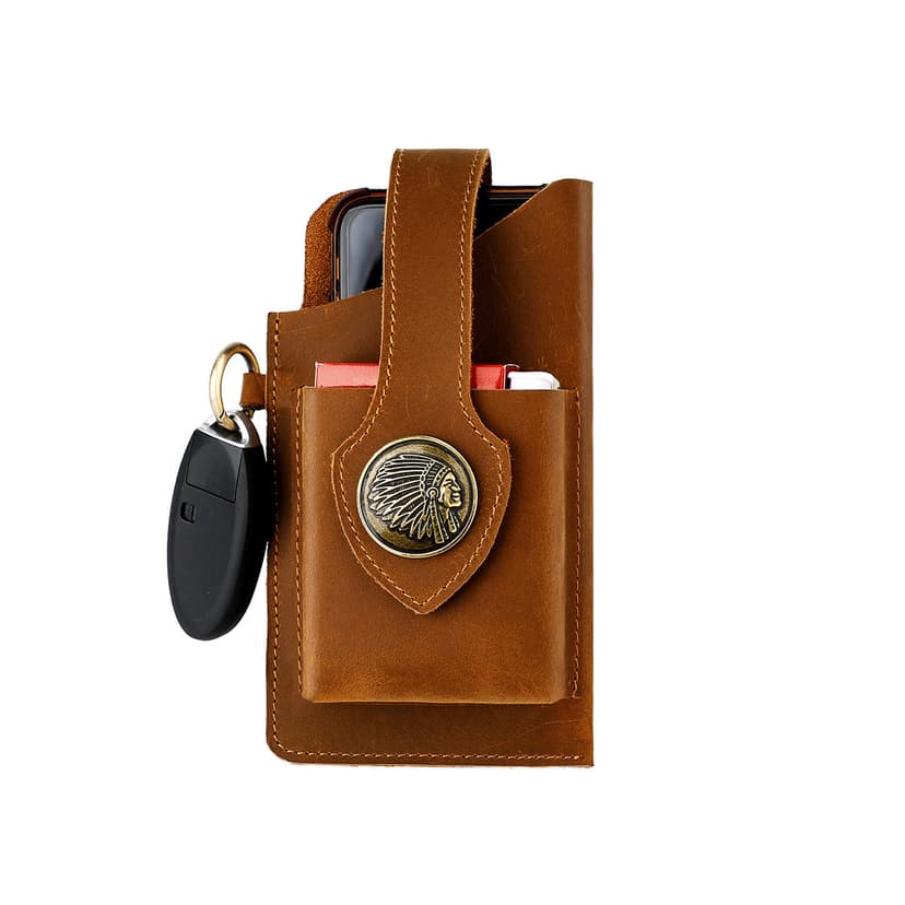 Mobile Phone Bag Made of First-Layer Cowhide Leather, Simple and Stylish, Can Be Worn with a Belt, Fashionable Cigarette Case Bag, Versatile for Daily Use