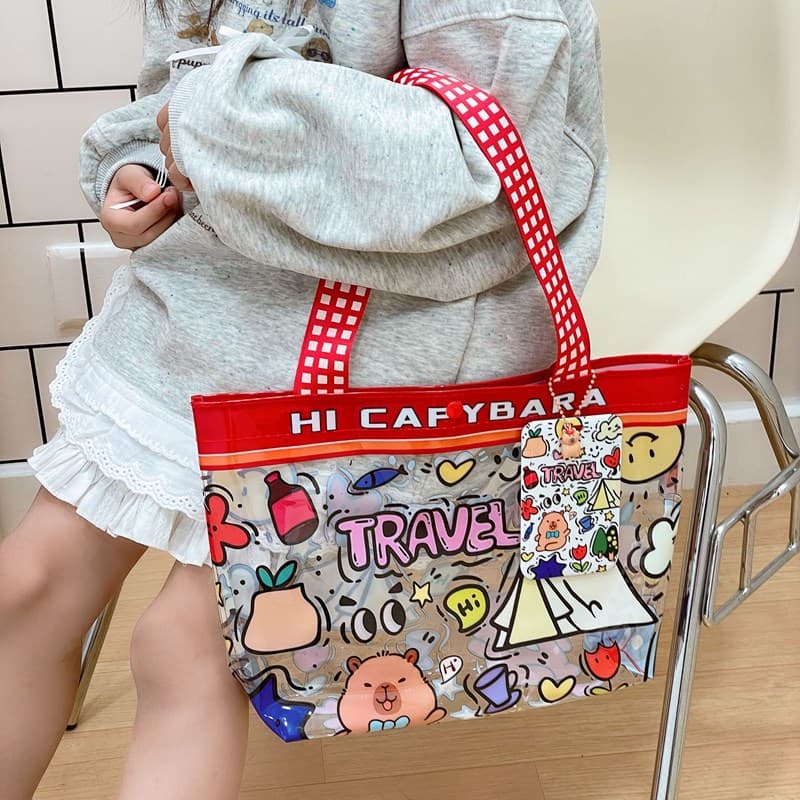 Wholesale transparent cute cartoon children's bag large capacity high value handbag summer shoulder beach jelly bag tide