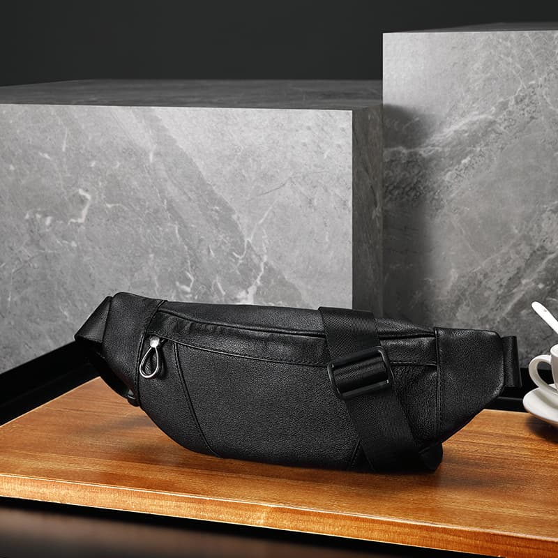 Laorisideng Men's Genuine Leather Waist Bag Top Layer Cowhide Multifunctional Mobile Phone Cycling Chest Bag Crossbody Trendy Outdoor