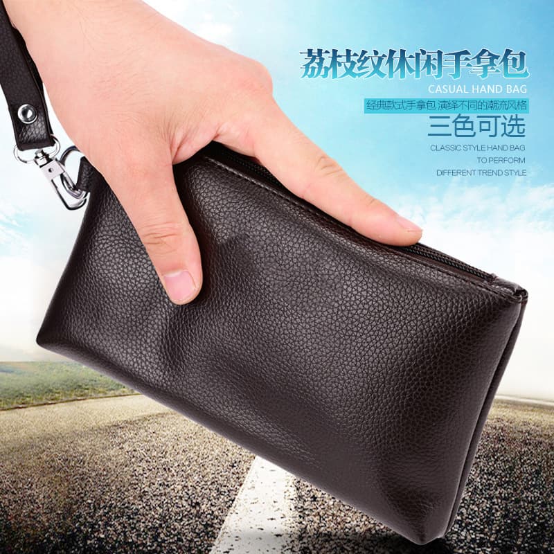 Cross-Border New Men's Clutch Bag, Portable Envelope Bag, Mobile Phone Leather Bag, Casual Small Clip Bag, Trendy Brand Hand Bag for Men
