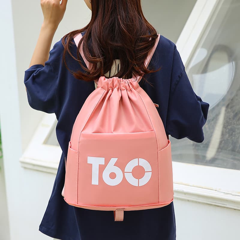 Simple Letter Drawstring Backpack 2023 New Large Capacity Lightweight Student Schoolbag Casual Sports Pocket
