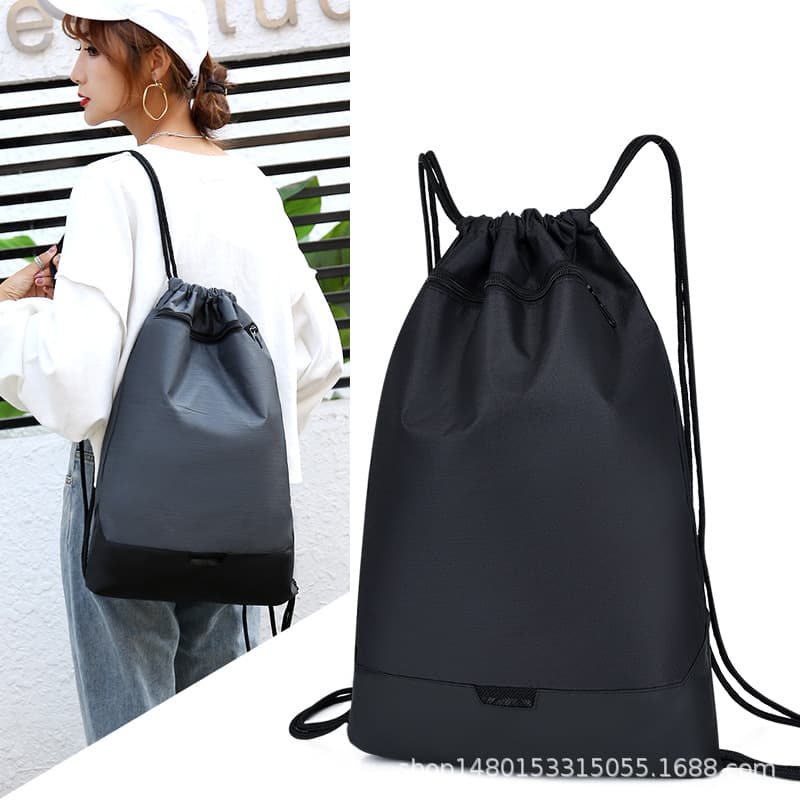 Casual simple drawstring backpack solid color large capacity travel bag outdoor fitness basketball bag with logo embroidery
