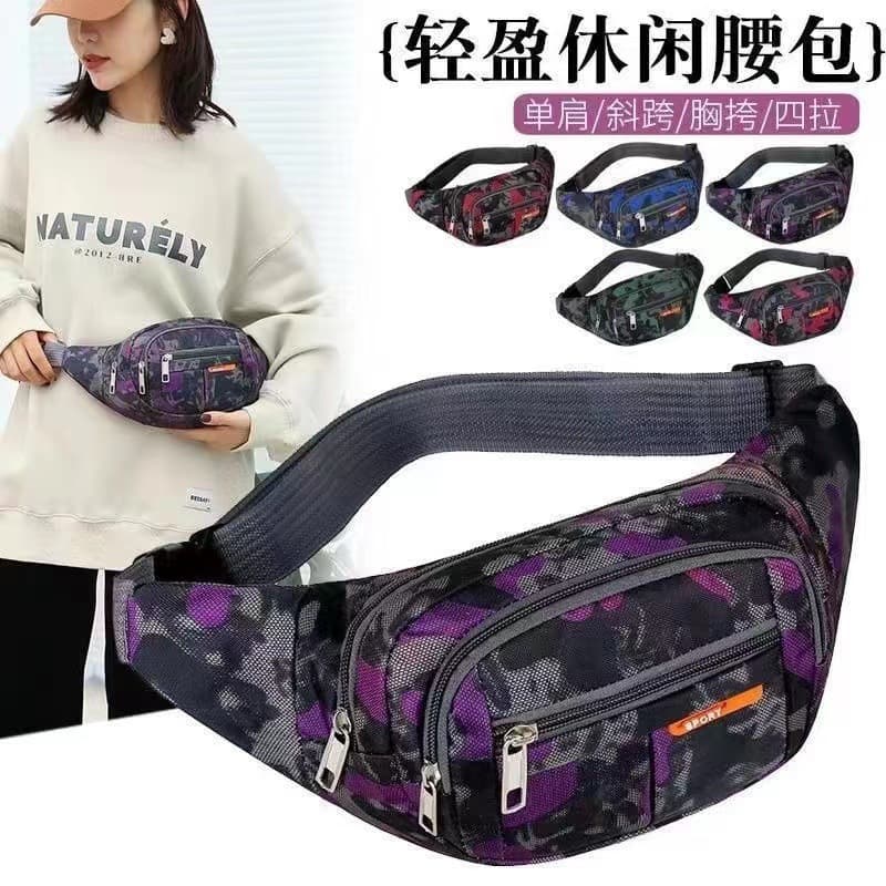 Men's and Women's Multi-Layer Waist Bag Camouflage Outdoor Cycling Sports Bag Multi-Layer Cash Register Coin Purse Waterproof and Wear-Resistant Mobile Phone Bag Trendy