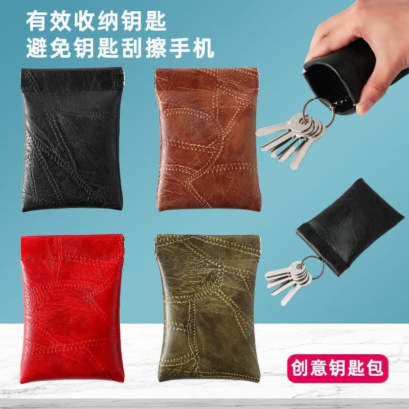 Cross-Border Men's and Women's Ring Waist Key Bag Coin Small Cosmetics Bag Spliced ​​Pu Leather Card Holder Coin Purse Factory Direct Supply