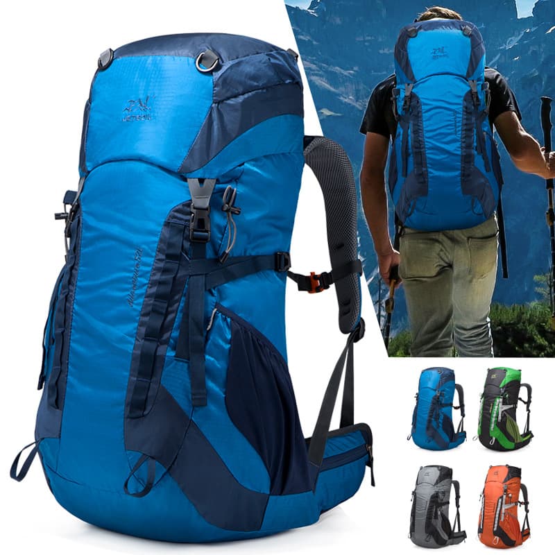 New Outdoor Sports Mountaineering Bag Waterproof Nylon Camping Bag Large Capacity Double Shoulder Hiking Bag with Rain Cover Backpack