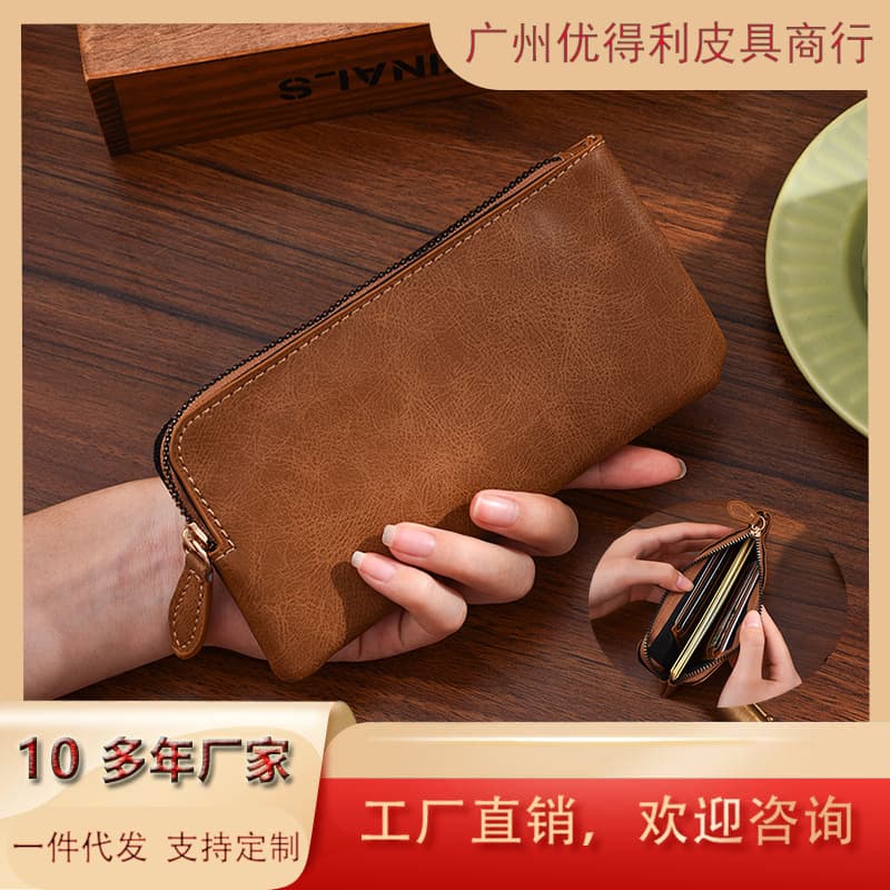 2025 New Women's Long Zipper Wallet Men's Retro Long Clutch Wallet Multi-Card Slot Cross-Border Hot Sale