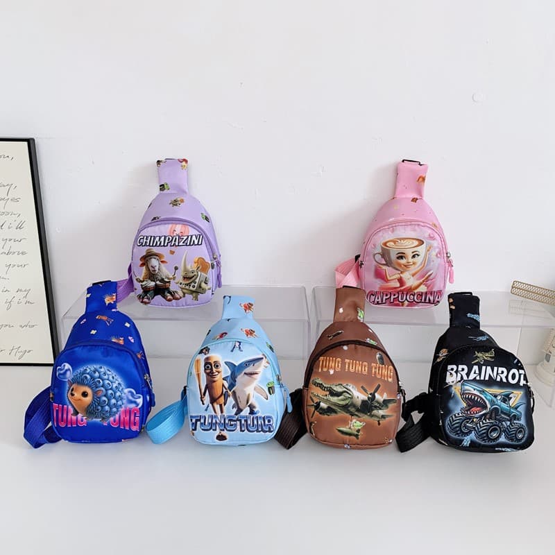 Western Style New Cartoon Crossbody Bag for Boys and Girls, Lightweight and Versatile Shoulder Bag, Casual Large-Capacity Chest Bag Cross-Border