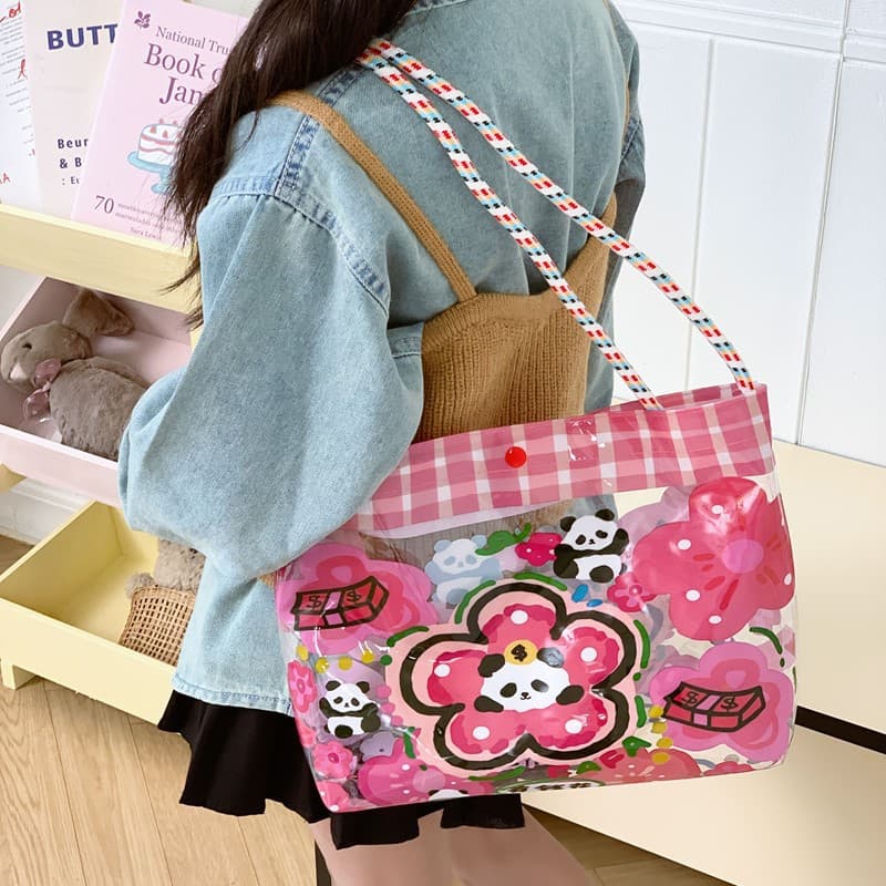 New Round Rope Handbag, Cute Transparent Cosmetic Bag, Waterproof Large Capacity Children's Beach Backpack, Swimming Bag Cross-Border