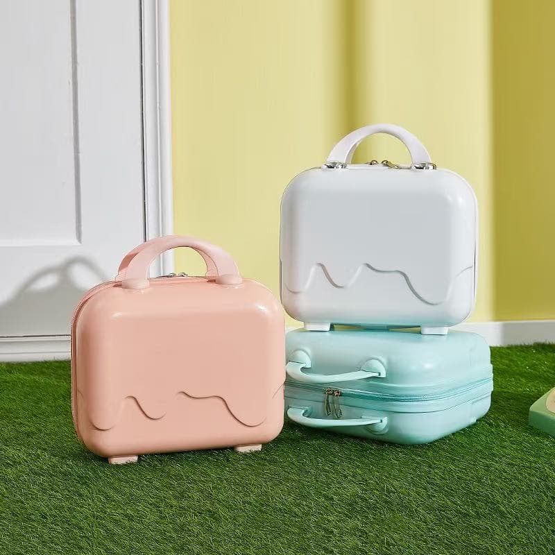 New 14inch Suitcase, Portable Suitcase, Simple Cosmetic Case, Macaron Color Zipper Storage Box, Suitcase
