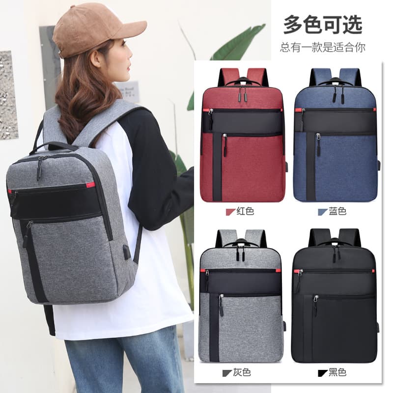 Cross-border Computer Backpack Color-contrast Simple Casual Large-capacity Business Backpack Textive Commuter College Student Backpack