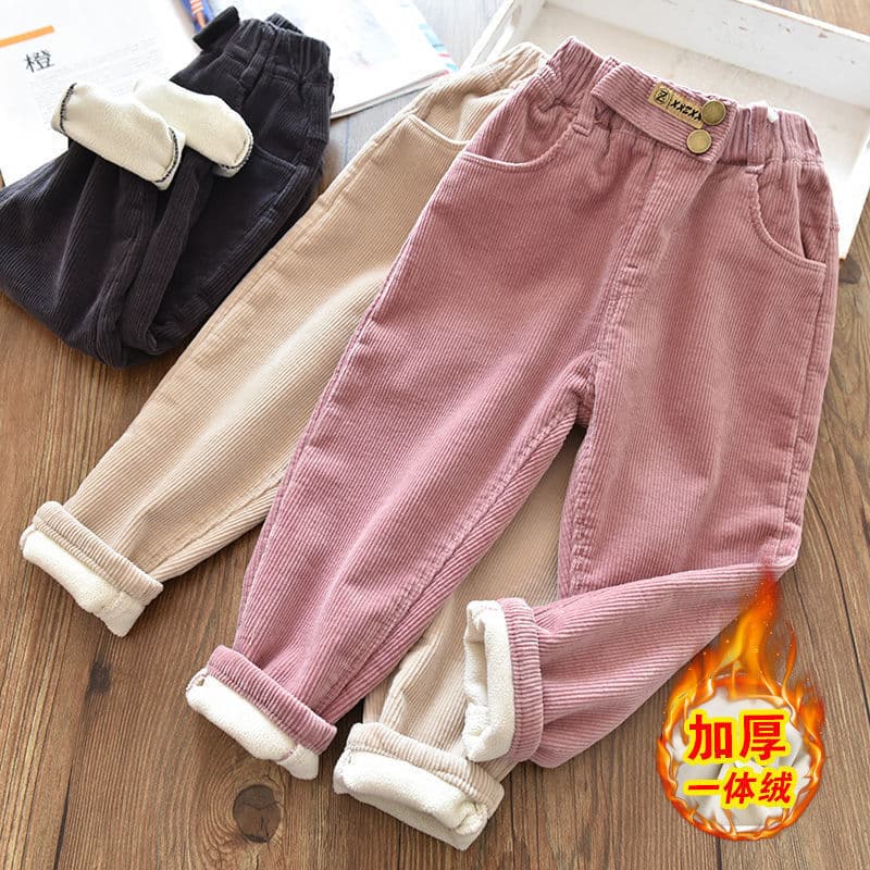 Girls' Velvet Pants, Autumn and Winter Outer Cotton Pants, Thickeneded Corduroy Baby Thin Velvet All-In-One Velvet Kidsren's Corduroy Pants