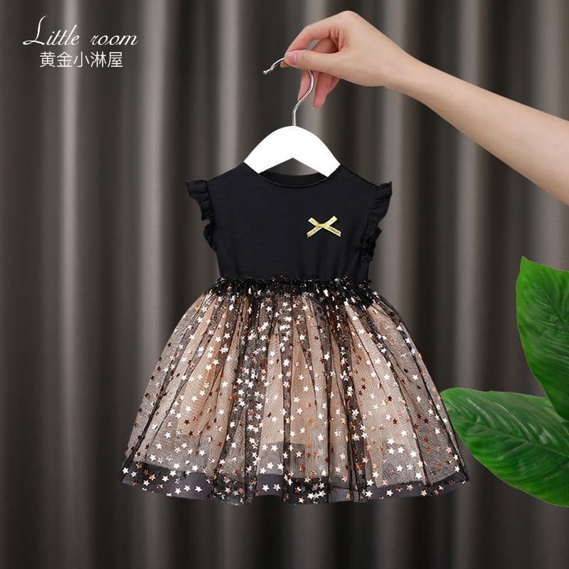 Baby Girl's dress Summer Dress Children's Korean Style Girl's Cotton Puff Dress Super Fairy Western Style Mesh Princess Dress for Summer