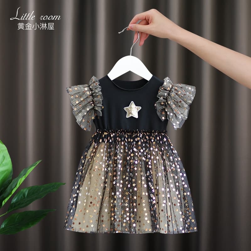 Girls' Dress Spring and Summer 2026 New Style Kidsren's Korean Style Sequined Puffy Skirt Super Fairy Style Mesh Princess Dress