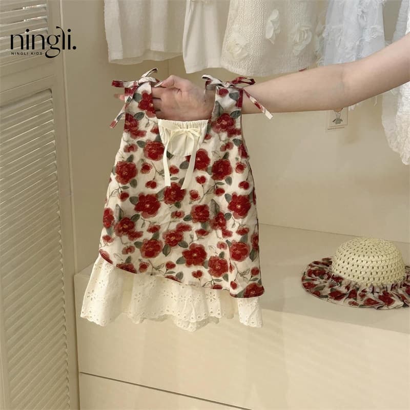 [Nengli] Girls' Floral Suspender Dress 2026 Summer New Style Kidsren's Patchwork Dress Baby Sweet Dress