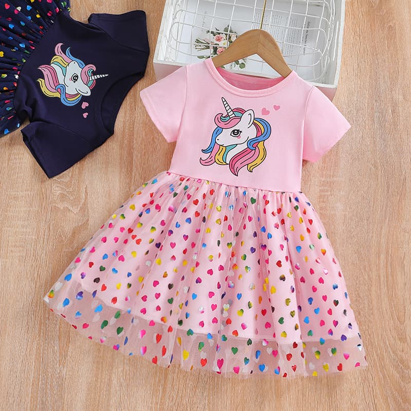 Girls' dress Children's Summer Short-sleeved Korean Style Children's Wear New Stylish Princess Elephant Mesh Dress Girls' Skirt
