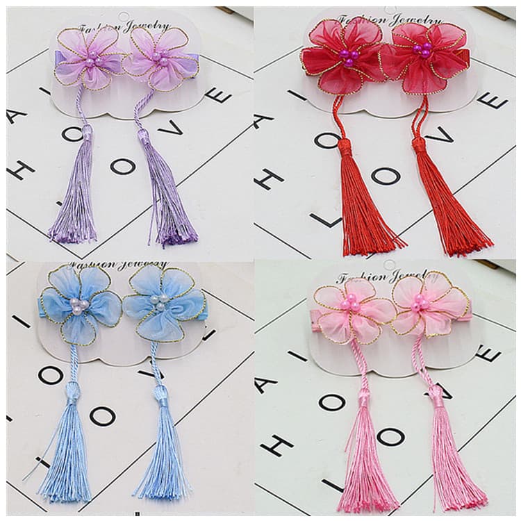 [Gold Edge Tassel] Chinese Style Han Dynasty Accessories Girls Ribbon Hairpins Children's Ancient Style Hair Accessories Headwear