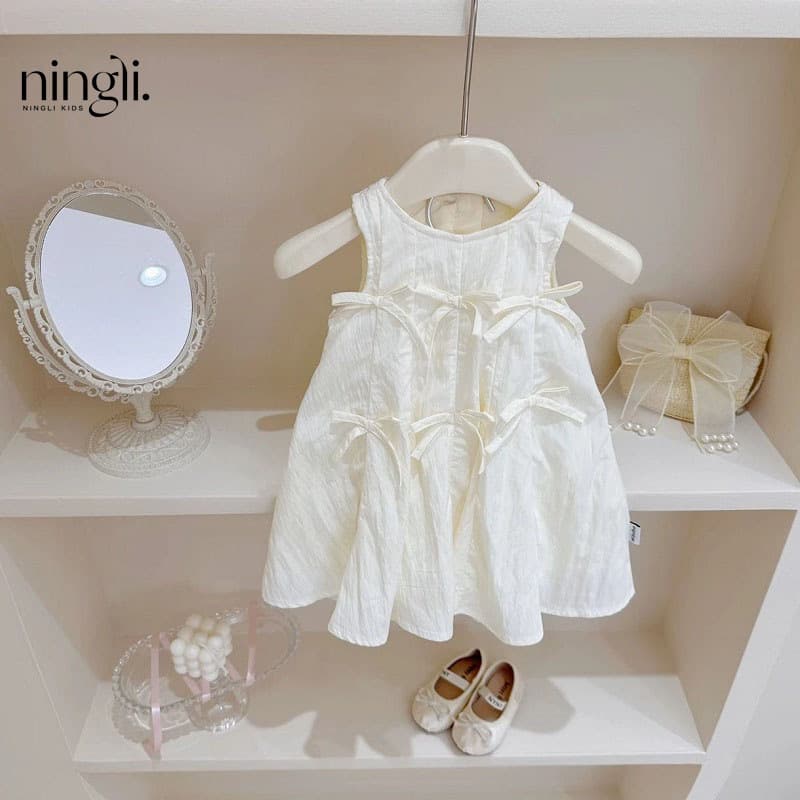 Ningli Girls' Bow Dress 26 Summer New Korean Style Kidsren's White Lantern Dress Ballet Style Vest Dress