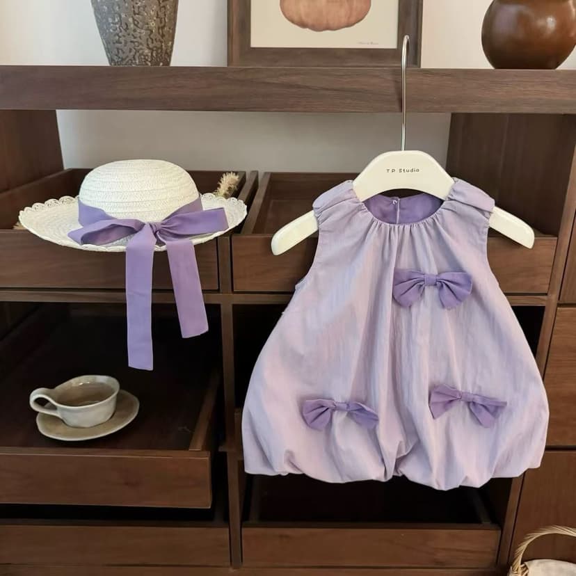 Taro purple! Baby Girl Summer 2025 Trendy Design Niche Bow Cute Sweet Flower Bud Vest Dress