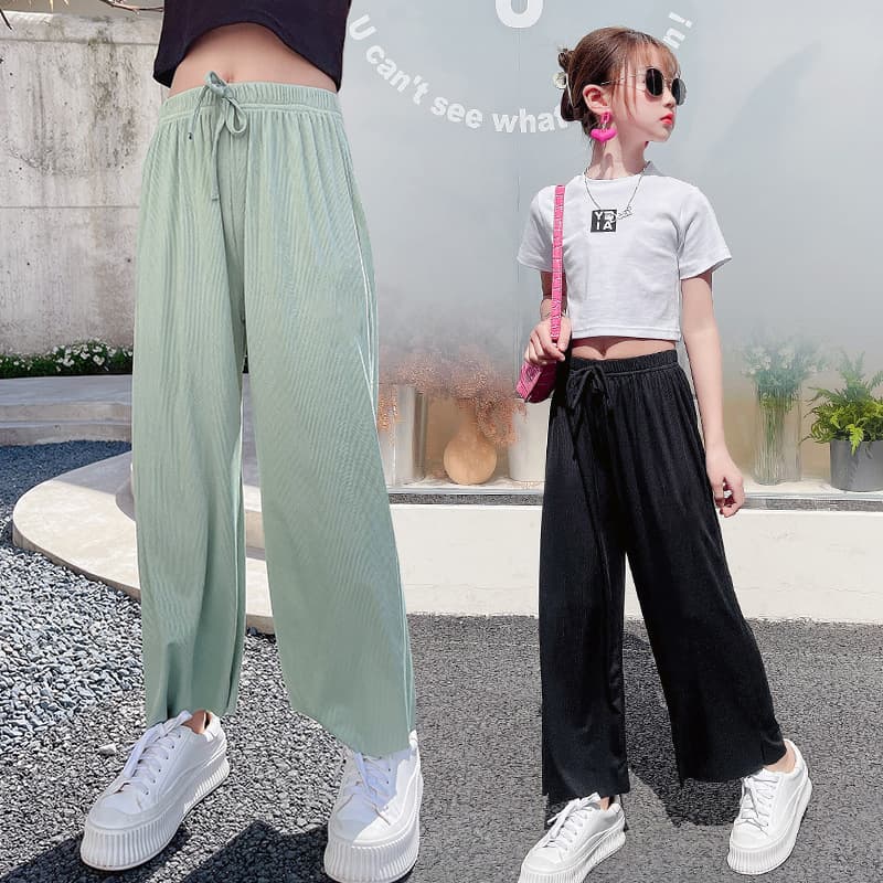 Children's Wide Leg Pants Women's Summer Anti-mosquito Pants Western Style Loose Straight Pants Summer Girls Casual Ice Silk Cool Pants