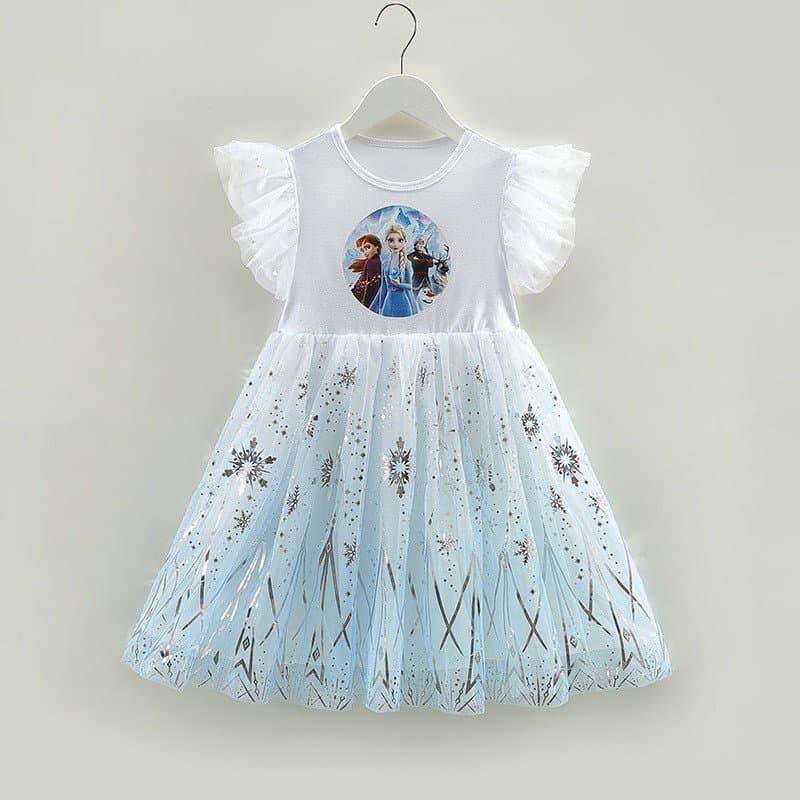 2026 New Summer Style Girls' Dress, Sleeveless Mesh Frozen Elsa Princess Dress, Stylish Puffy Skirt