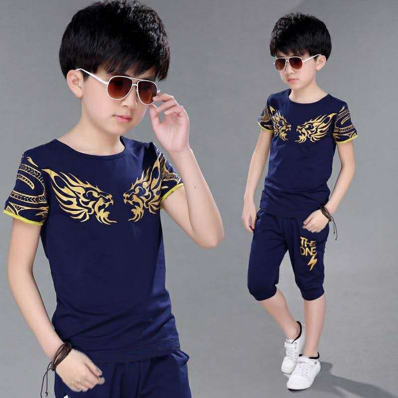 Boys Summer Suit 2025 New Summer Kidsren's Clothing Korean Style Medium and Large Kidsren's Boys Short-Sleeved Two-Piece Trendy Clothes