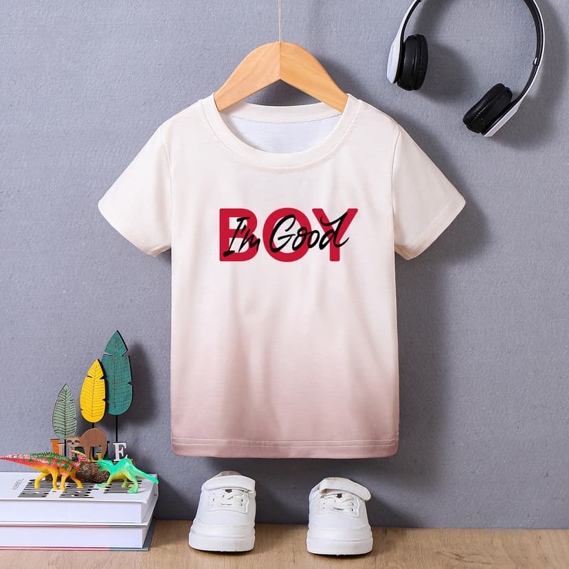 Boys' T-Shirt Summer Cross-Border Style Letter Print Casual Boys' T-Shirt Amazon 4-7 Years Old Foshan Trendy Children's Clothing