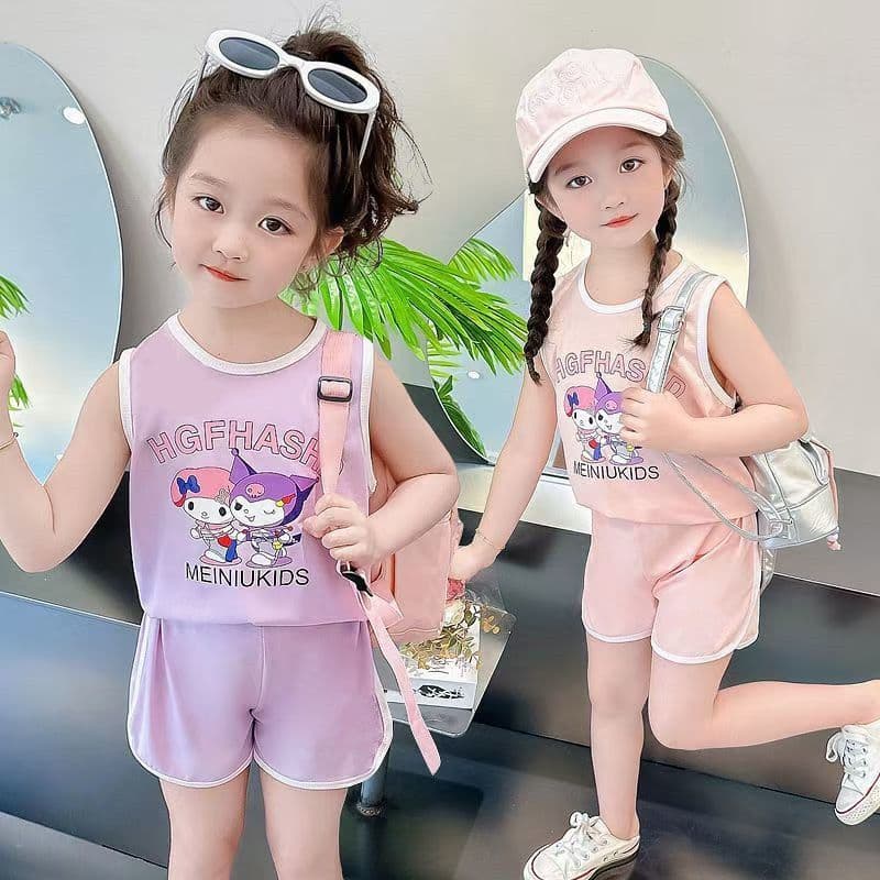 Girls' Sports Suit Summer Style Baby Girl Vest Shorts Summer Outfit 2026 New Cartoon Two-Piece Set for Little Girls