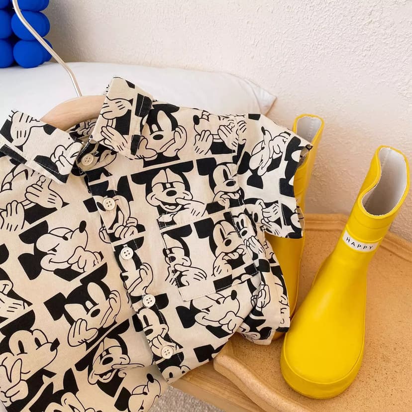 2026 Summer New Stylish Casual Thin Shirts for Young Children, Boys' Korean-Style Cartoon Print Short-Sleeve Shirts Trendy