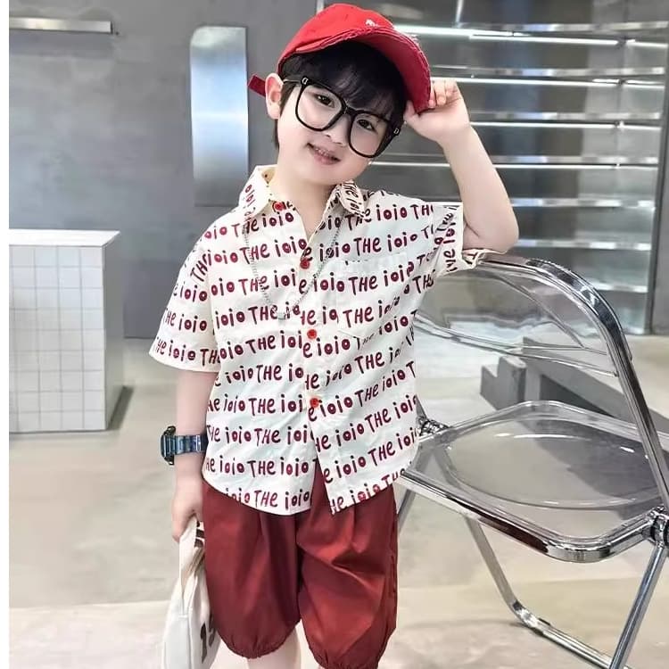 Baby Casual Short-Sleeved Shirt 2026 Summer Thin Kidsren's Letter-Printed Shirt Boys Summer Shirt Short-Sleeved