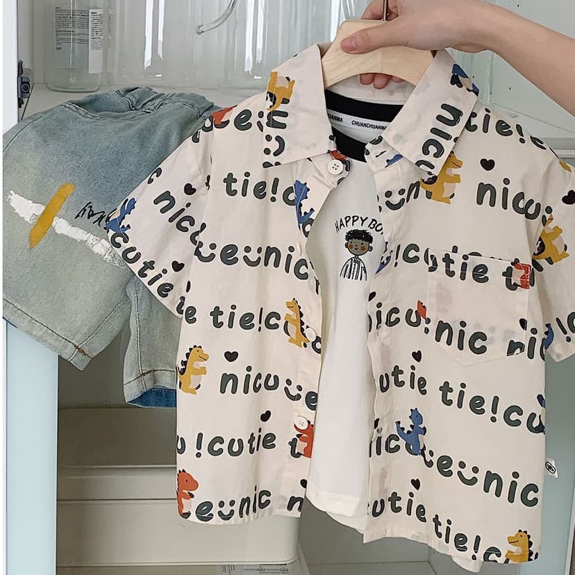 2026 New Style Children's Short-Sleeve Loose Summer Shirt Boys' Floral Shirt Stylish Versatile Collared Shirt Trendy