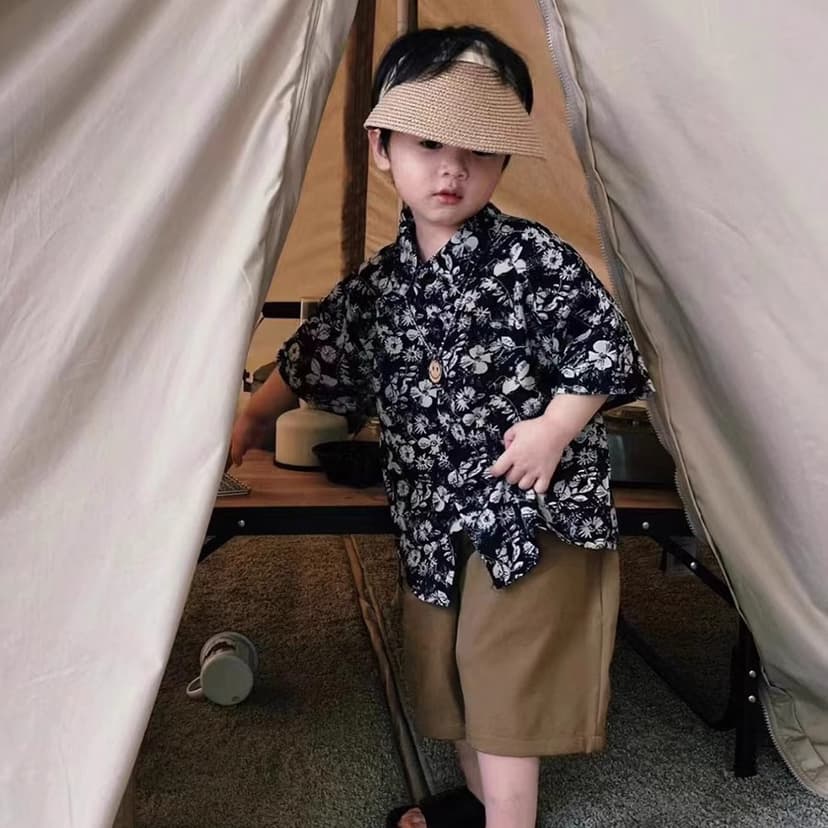 Children's Clothing Boys' Shirts Summer New Fashion Casual Short-Sleeved Lapel Children's Summer Thin Floral Shirts Holiday Style